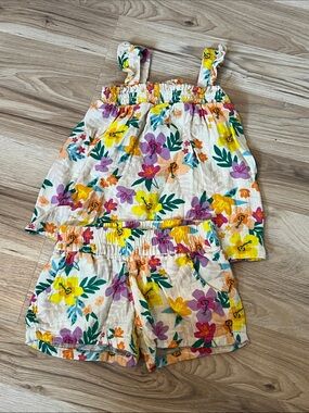 Cat & Jack White Floral Tank Top and Shorts Set - Yellow, Purple, Pink, Green